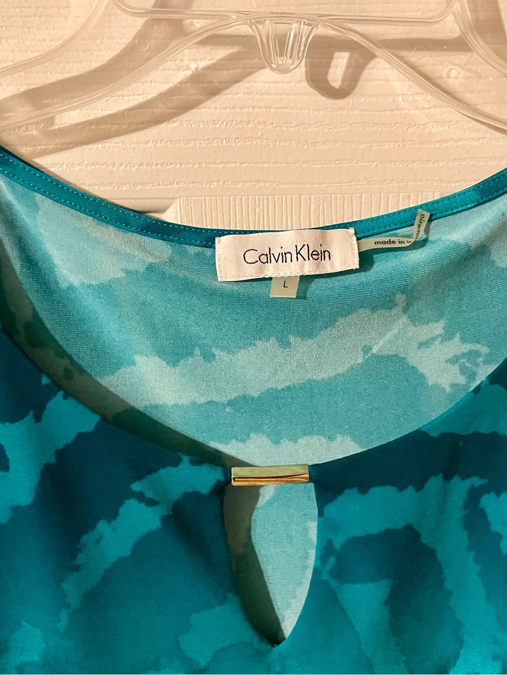 Calvin Klein Teal and Black Ombre Patterned Cap-Sleeve Top size Large - Picture 2 of 5